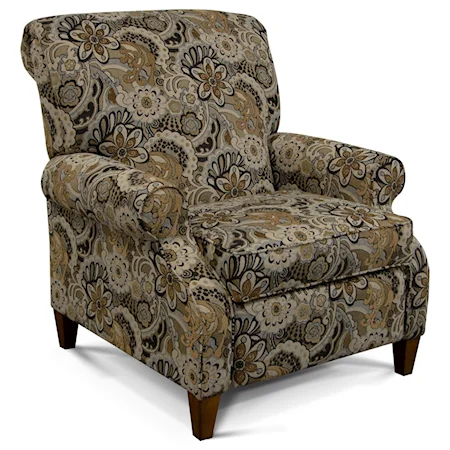 Contemporary High Leg Recliner with Rolled Arms